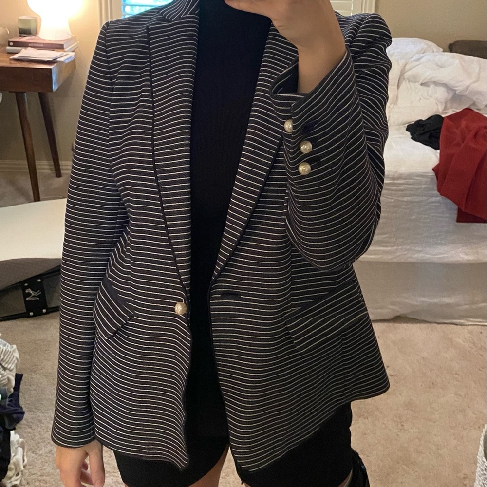 Ann Taylor Navy and White Striped Blazer size 10
